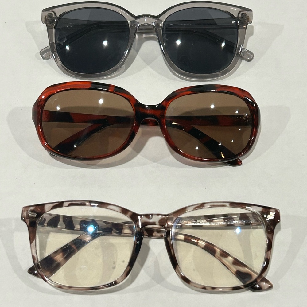 Lot of 3 Stylish Fashion Sunglasses/ Black, Brown, and Tan Sunglasses Trio